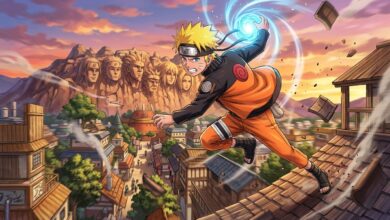 Naruto Uzumaki em sua trajetória como protagonista de Naruto e ninja de Konoha