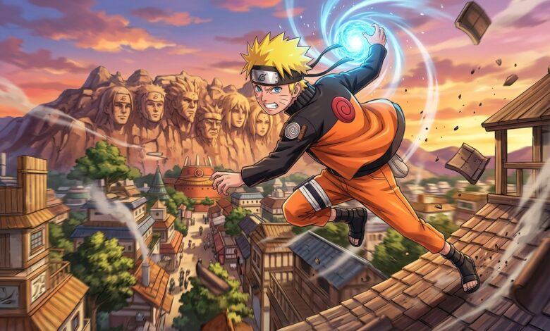 Naruto Uzumaki em sua trajetória como protagonista de Naruto e ninja de Konoha